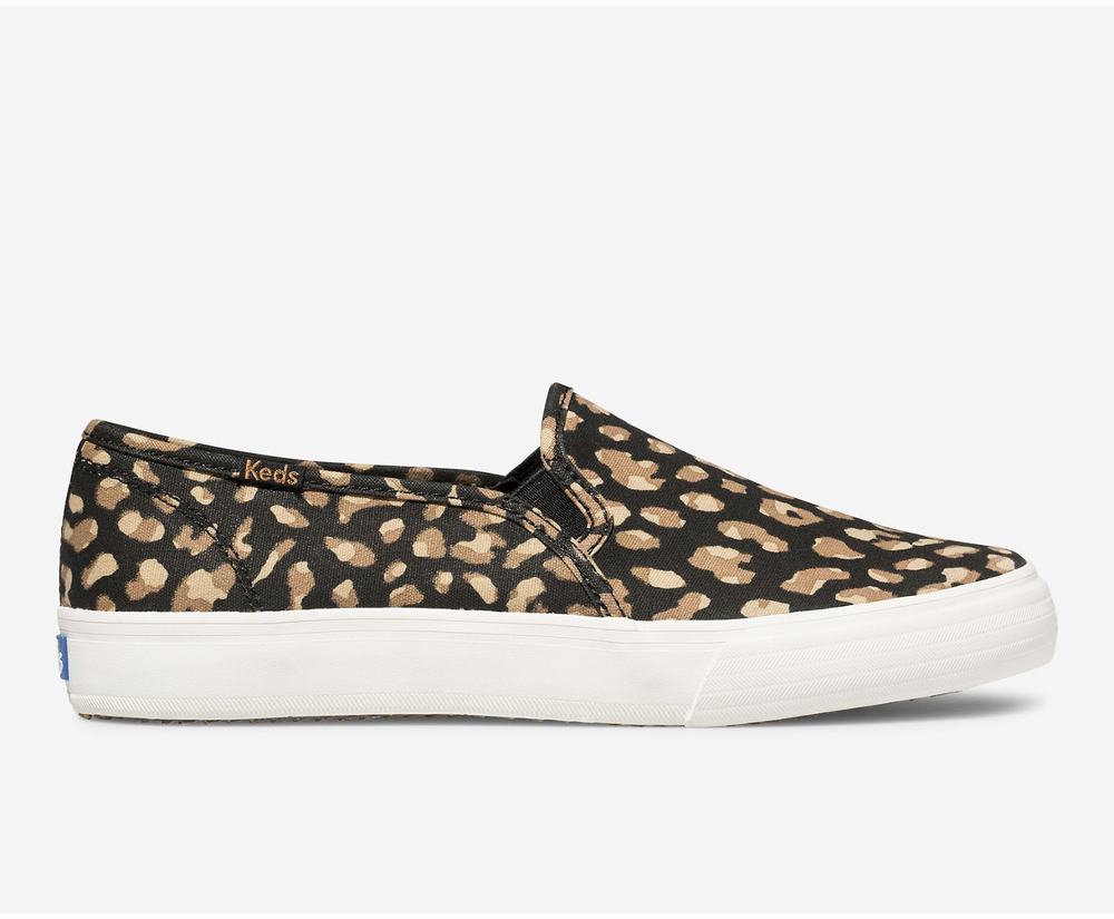 Women's Keds Washable Double Decker Animal Slip Ons Black Leopard 7983514SL - South Africa